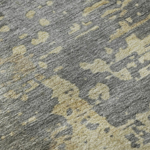 8' Taupe Brown And Gray Abstract Washable Round Rug With UV Protection