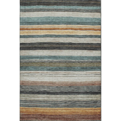 5' X 8' Beige Ivory And Brown Striped Washable Area Rug With UV Protection