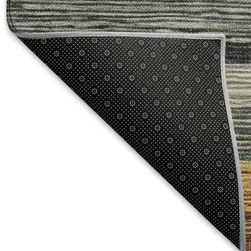 5' X 8' Beige Ivory And Brown Striped Washable Area Rug With UV Protection