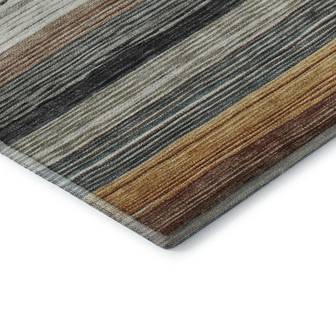 5' X 8' Beige Ivory And Brown Striped Washable Area Rug With UV Protection