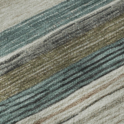 5' X 8' Beige Ivory And Brown Striped Washable Area Rug With UV Protection