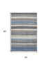 5' X 8' Denim Blue Ivory And Gray Striped Washable Area Rug With UV Protection