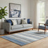 5' X 8' Denim Blue Ivory And Gray Striped Washable Area Rug With UV Protection