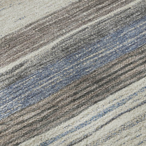 5' X 8' Denim Blue Ivory And Gray Striped Washable Area Rug With UV Protection