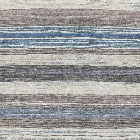 5' X 8' Denim Blue Ivory And Gray Striped Washable Area Rug With UV Protection