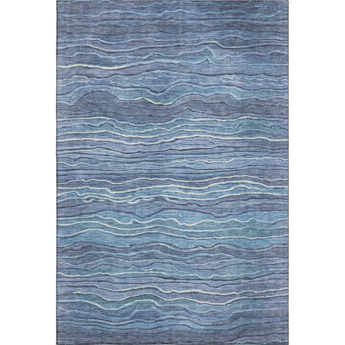 5' X 8' Blue Ivory And Gray Striped Washable Area Rug With UV Protection