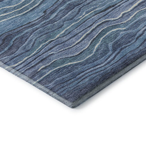 5' X 8' Blue Ivory And Gray Striped Washable Area Rug With UV Protection