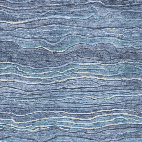5' X 8' Blue Ivory And Gray Striped Washable Area Rug With UV Protection