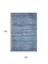 8' X 10' Blue Ivory And Gray Striped Washable Area Rug With UV Protection