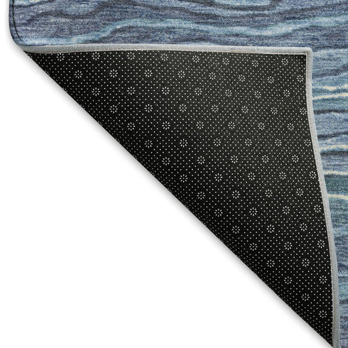 8' X 10' Blue Ivory And Gray Striped Washable Area Rug With UV Protection