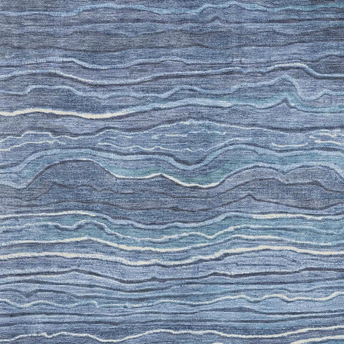 8' X 10' Blue Ivory And Gray Striped Washable Area Rug With UV Protection