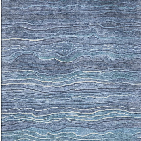 8' X 10' Blue Ivory And Gray Striped Washable Area Rug With UV Protection