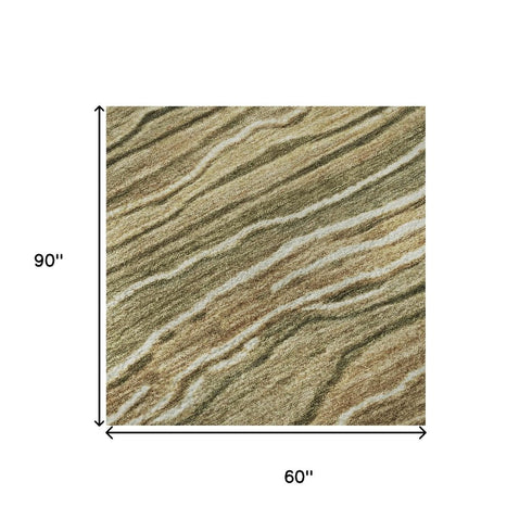 5' X 8' Fern Green Gray And Ivory Striped Washable Area Rug With UV Protection