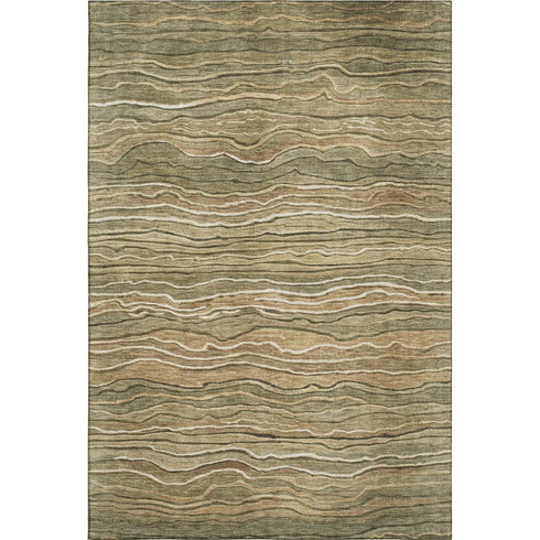 5' X 8' Fern Green Gray And Ivory Striped Washable Area Rug With UV Protection