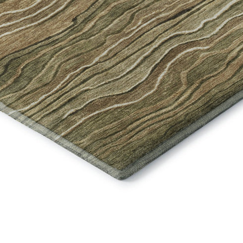 5' X 8' Fern Green Gray And Ivory Striped Washable Area Rug With UV Protection