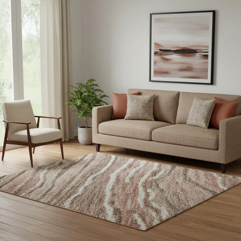 5' X 8' Coffee Copper And Beige Striped Washable Area Rug With UV Protection
