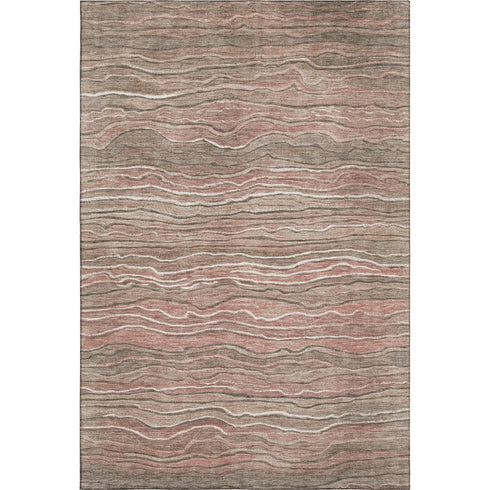 5' X 8' Coffee Copper And Beige Striped Washable Area Rug With UV Protection