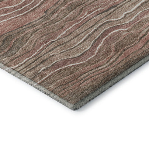 5' X 8' Coffee Copper And Beige Striped Washable Area Rug With UV Protection