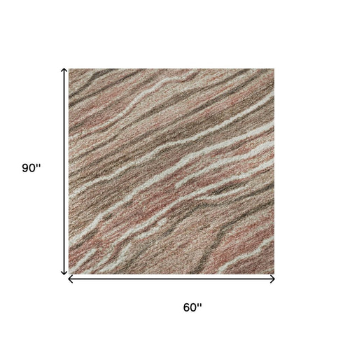 5' X 8' Coffee Copper And Beige Striped Washable Area Rug With UV Protection