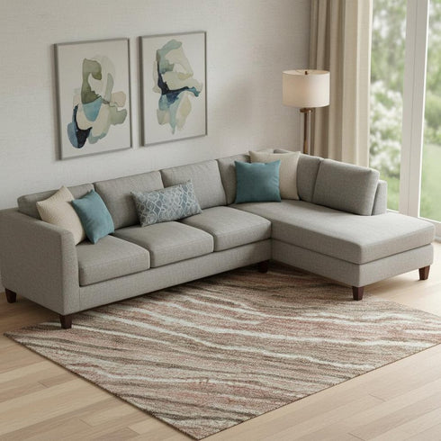 9' X 12' Coffee Copper And Beige Striped Washable Area Rug With UV Protection
