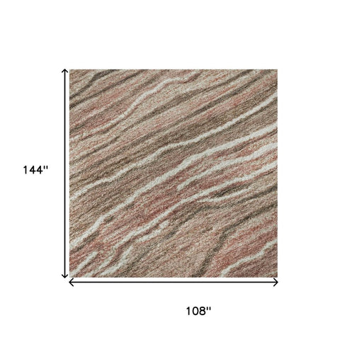 9' X 12' Coffee Copper And Beige Striped Washable Area Rug With UV Protection