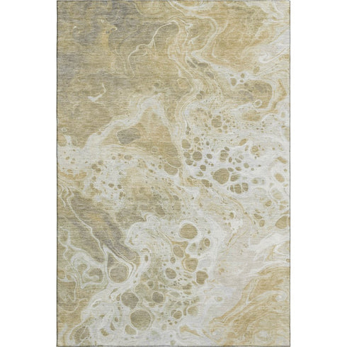 5' X 8' Gold Beige And Ivory Abstract Washable Area Rug With UV Protection
