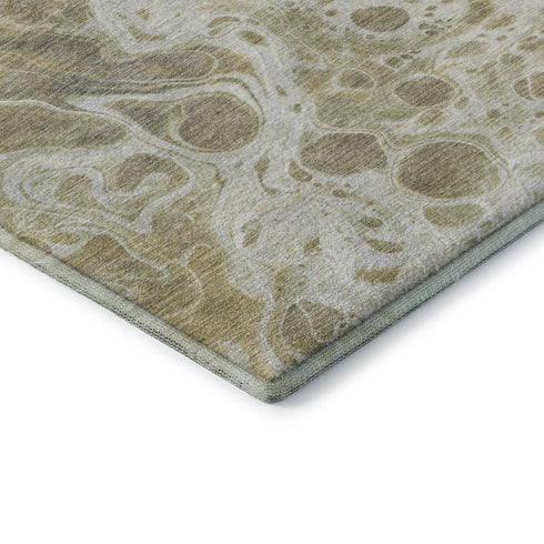 5' X 8' Gold Beige And Ivory Abstract Washable Area Rug With UV Protection
