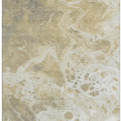 5' X 8' Gold Beige And Ivory Abstract Washable Area Rug With UV Protection