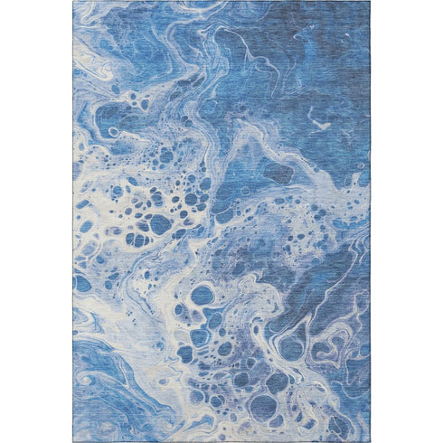 5' X 8' Navy Blue And Ivory Abstract Washable Area Rug With UV Protection