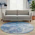 8' Navy Blue And Ivory Abstract Washable Round Rug With UV Protection