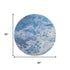8' Navy Blue And Ivory Abstract Washable Round Rug With UV Protection