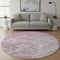 8' Pink And Ivory Abstract Washable Round Rug With UV Protection