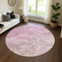 8' Pink And Ivory Abstract Washable Round Rug With UV Protection