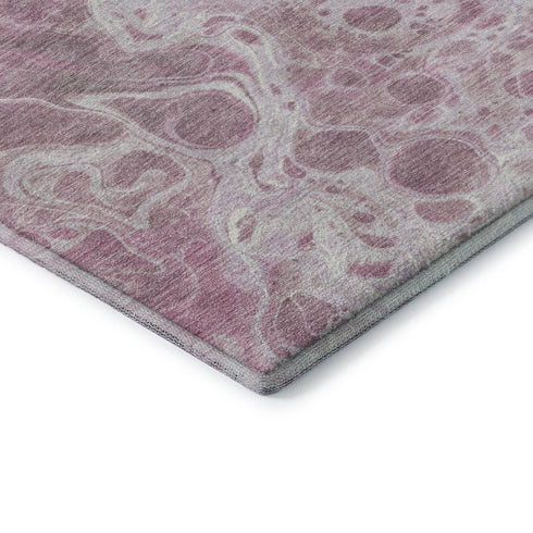 8' Pink And Ivory Abstract Washable Round Rug With UV Protection