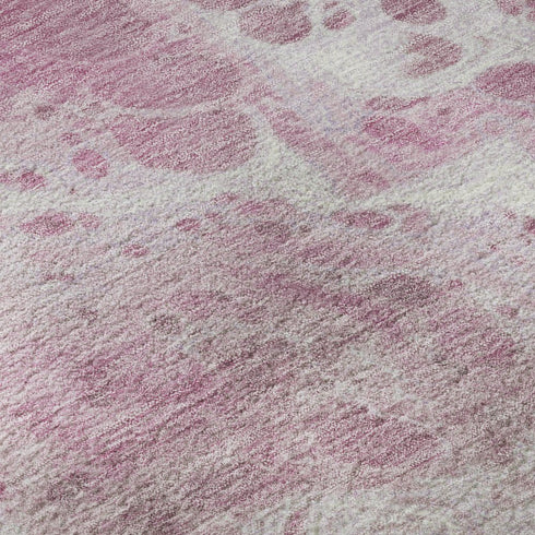 8' Pink And Ivory Abstract Washable Round Rug With UV Protection