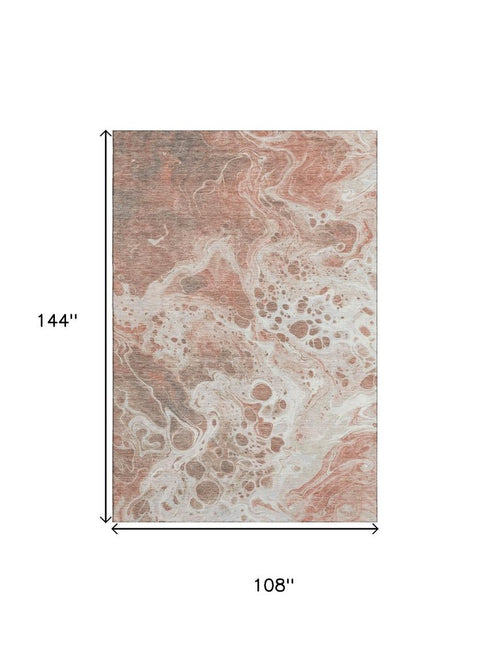 9' X 12' Rust Beige And Ivory Abstract Washable Area Rug With UV Protection