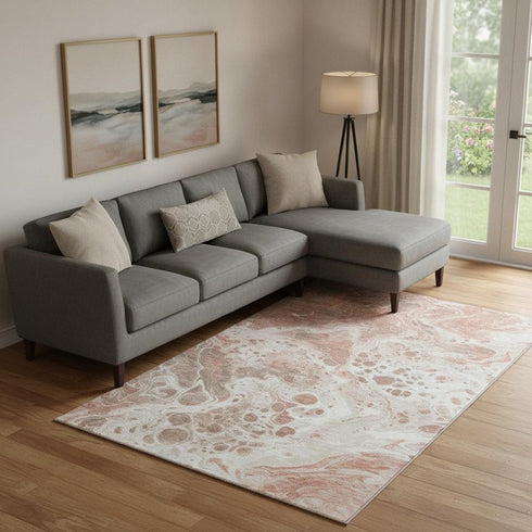 9' X 12' Rust Beige And Ivory Abstract Washable Area Rug With UV Protection