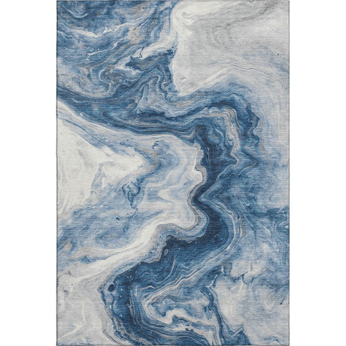 8' X 10' Navy Blue And Ivory Abstract Washable Area Rug With UV Protection