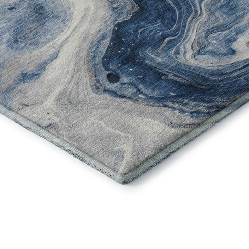 8' X 10' Navy Blue And Ivory Abstract Washable Area Rug With UV Protection