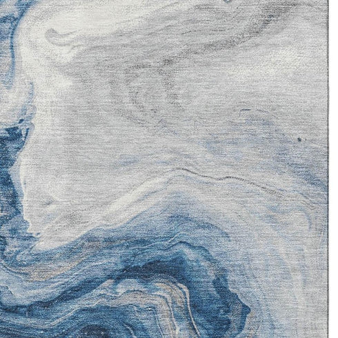 8' X 10' Navy Blue And Ivory Abstract Washable Area Rug With UV Protection