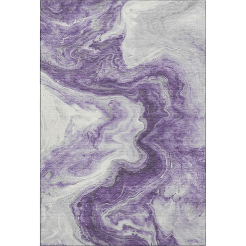 5' X 8' Purple And Ivory Abstract Washable Area Rug With UV Protection