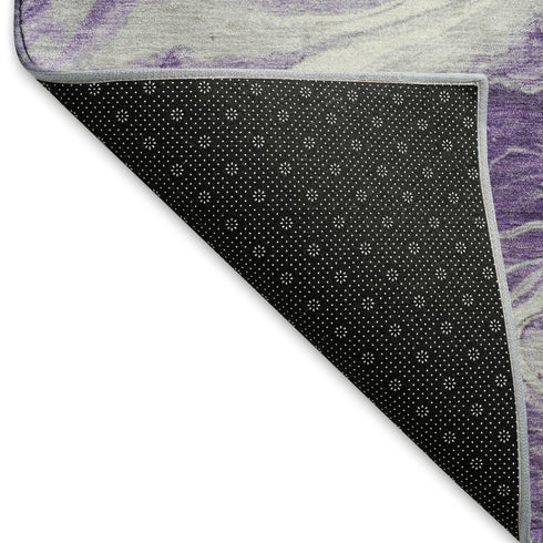 5' X 8' Purple And Ivory Abstract Washable Area Rug With UV Protection
