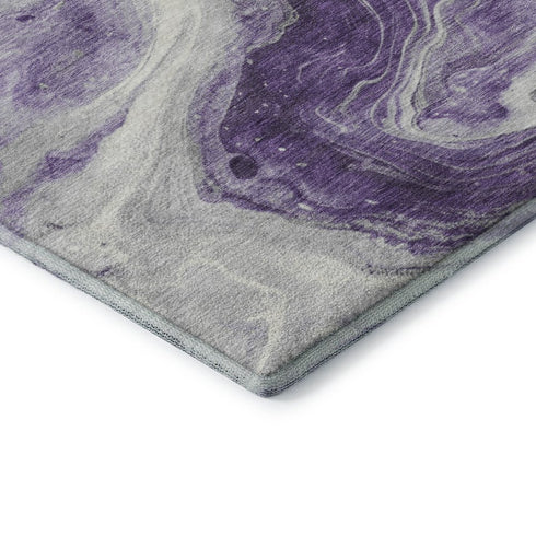 5' X 8' Purple And Ivory Abstract Washable Area Rug With UV Protection