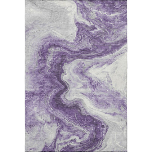 5' X 8' Purple And Ivory Abstract Washable Area Rug With UV Protection