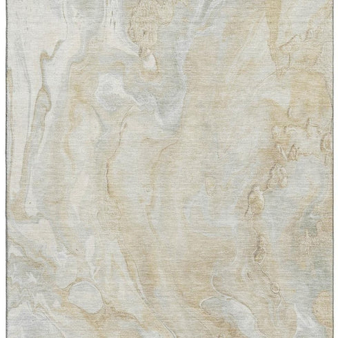 5' X 8' Beige Tan And Ivory Abstract Washable Area Rug With UV Protection