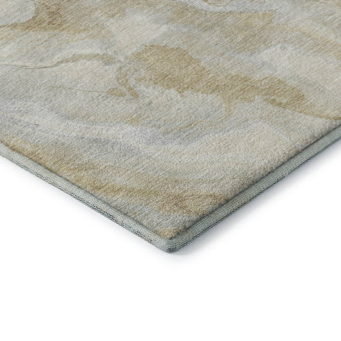 9' X 12' Beige Tan And Ivory Abstract Washable Area Rug With UV Protection