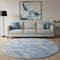 8' Blue Gray And Silver Abstract Washable Round Rug With UV Protection