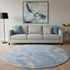 8' Blue Gray And Silver Abstract Washable Round Rug With UV Protection