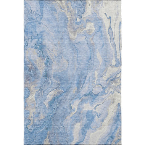 8' X 10' Blue Gray And Silver Abstract Washable Area Rug With UV Protection