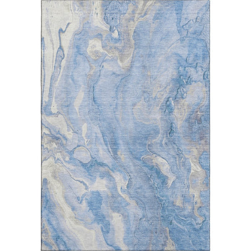 9' X 12' Blue Gray And Silver Abstract Washable Area Rug With UV Protection